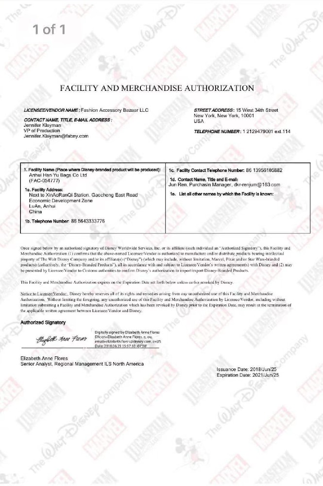 FACILITY AND MERCHANDISE AUTHORIZATION